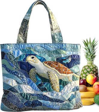 Generic Turtle Tote Bag - Large Capacity Sea Turtle Lightweight Pouch | Blue Tote Bag | for Desktop School Daily Offices Dating Outdoor Travel Work Walking Sh