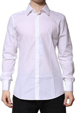 Dolce & Gabbana Mens White Cotton Gold Long Sleeves Formal Shirt