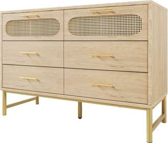 Urban Meuble Aparador de roble imitación ratán con 6 cajones, tiradores y patas