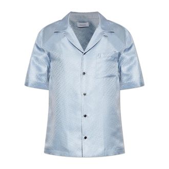 Ferragamo Short Sleeve Shirts, male, Blue, Size: XL Short Sleeve Silk Shirt