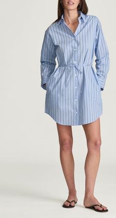 Mavi Stripe Tie Waist Long Sleeve Shirtdress in Blue Striped at Nordstrom, Size Small