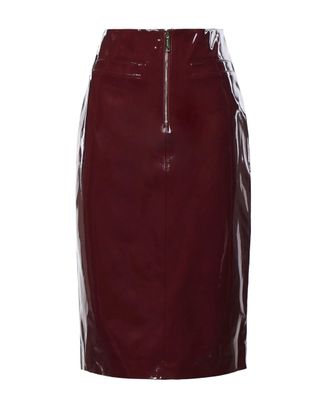 Self Portrait Glossy Back Slit Faux Leather Midi Skirt
