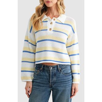 Lush Striped Polo Sweater in Cream Blue at Nordstrom Rack, Size X-Large
