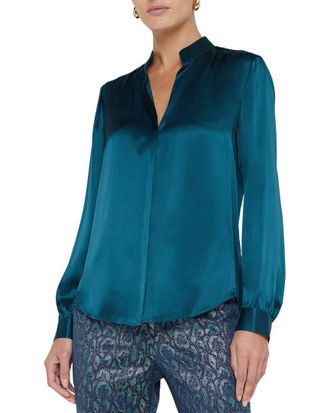 L'agence Lagence Bianca Band Collar Silk Blouse