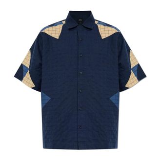 A.P.C. Short Sleeve Shirts, male, Blue, Size: S Patchwork Shirt