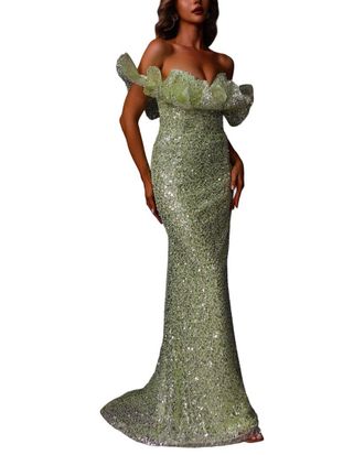 Terani Couture Embellished 3D Ruffle Dress