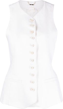 Chlo&eacute; sleeveless button-up waistcoat - women - Linen/Flax/Silk/Buffalo Horn - 40 - Neutrals