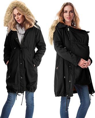 Generic Maternity Winter Coat Womens Fleece Zip Up 3 in 1 Maternity Baby Wearing Hoodie Sweatshirt Jacket Ladies Thicken Quilted Lined Warm Hooded Outwear Coa