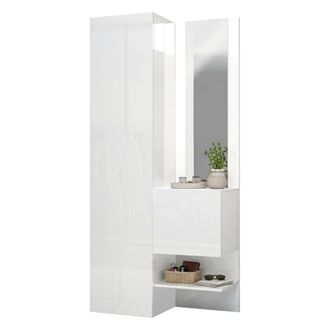 Dmora Dmora - Mueble De Entrada Vinicio, Mueble Multifuncional Con 2 Puertas, Mueble Multiusos Con Espejo, 90x35h190 Cm, Blanco, Con Embalaje Reforzado