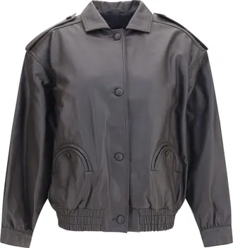 Blaz&eacute; Milano Womens Leather Bomber Jacket Charlie Ares Ebony Lambskin (ovis Aries)