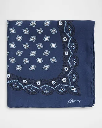 Brioni Men & apos;s Medallion-Print Silk Pocket Square