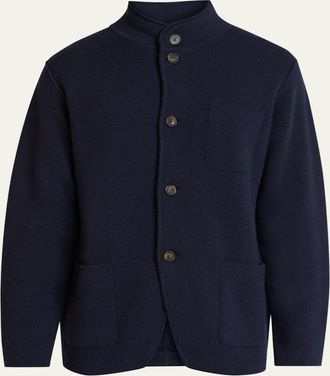 Kiton Mens Punto Cashmere Knit Band-Collar Jacket