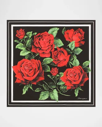 Dolce & Gabbana Rose-Print Silk Twill Scarf