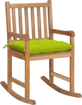 vidaXL Vidaxl - Silla Mecedora De Madera Maciza Teca Con Coj&iacute;n Verde Brillante