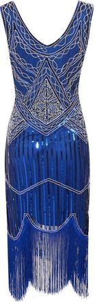 Generic 1920s Dresses for Women Elegant Sequin Fringe Evening Gown 1920s Flapper Fringed Sequin Dress 20s Carnival Fancy Party Cocktail Dress Formal Occasion 