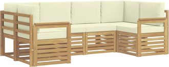 vidaXL Conjunto De Sof&aacute;s De Exterior 5 Uds. Blanco Y Crema Poli&eacute;ster Vidaxl