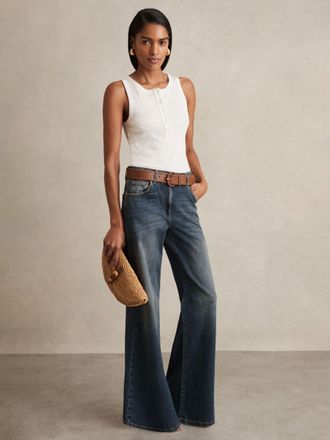 Reiss Bonnie Mid Blue Mid-rise Flared Jeans, 27L