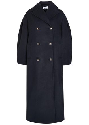 Ganni Double-breasted Wool-blend Peacoat - Black - 38 (UK10 / S)