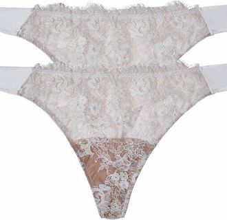 Skarlett Blue Entice Lace Front Thong 2-Pack in White/nylon at Nordstrom, Size X-Large