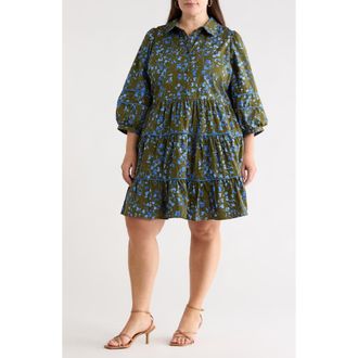 Sugarlips Solvay Floral Print Minidress in Green-Blue-Mul at Nordstrom, Size 1X