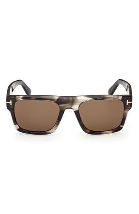 Tom Ford Cyrus 53mm Square Sunglasses in Grey Taupe Stripes /Roviex at Nordstrom