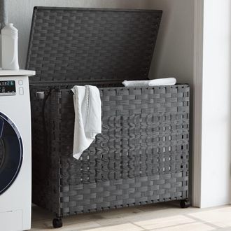 vidaXL Cesto Portabiancheria Con Ruote Grigio 66x35x60 Cm Rattan - Vidaxl