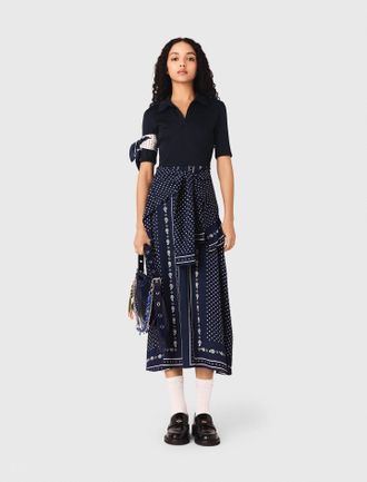Maje Patterned Mixed-material Dress - Navy Dot Bandana Print - Maje