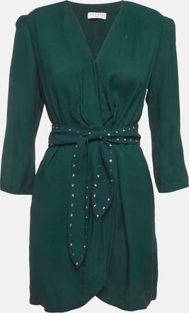 Sandro Green Crepe Belted Mini Wrap Dress