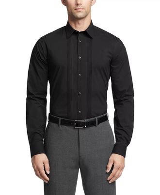 Calvin Klein Infinite Color Dress Shirt Mens Black Slim Fit KFC107