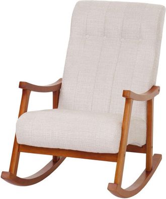Hhg Silla Mecedora Hhg 857, Sill&oacute;n Relax, Madera Mvg, Tela/tejido Chenilla (465 G/m&sup2;), Color Crema, Estructura Con Acabado En Nogal