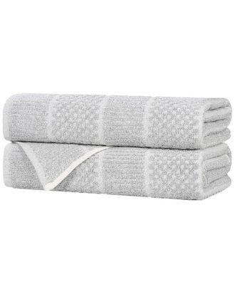 Superior Set of 2 Naples Medium Weight Checkered & Ribbed Bath Towels