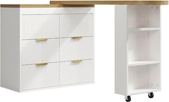 Urban Meuble Mesa de bar extensible con 6 cajones y rotaci&oacute;n 360&deg;, blanco