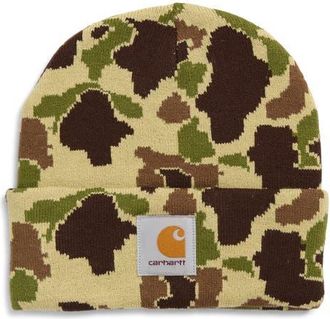 Carhartt Work in Progress Camo Duck Beanie in Camo Duck Jacquard Green at Nordstrom