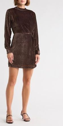 Rag & Bone Lyla Long Sleeve Burnout Velvet Stripe Minidress in Brown Stripe at Nordstrom Rack, Size 2