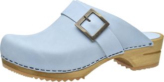 Sanita Urban Open Clog | Original Handmade | Leather Wooden Clogs for Women | Sustainable Materials, lightblue, 5 UK