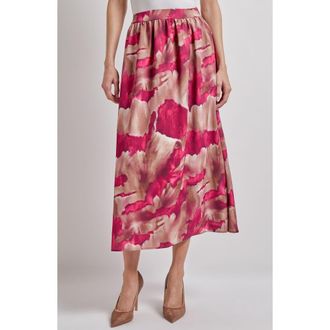 Misook Watercolor Print Midi Skirt in Pink Flash/multi at Nordstrom, Size X-Small