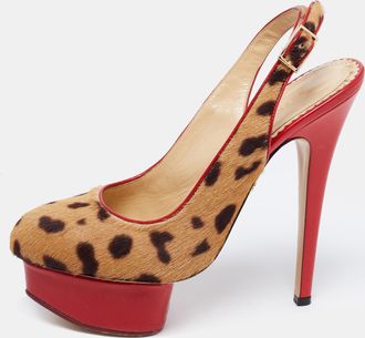 Charlotte Olympia Red/brown Leopard Calf Hair And Leather Dolly Slingback Pumps