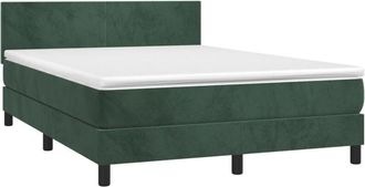 vidaXL Vidaxl - Cama Box Spring Colch&oacute;n Y Led Terciopelo Verde Oscuro 140x190cm
