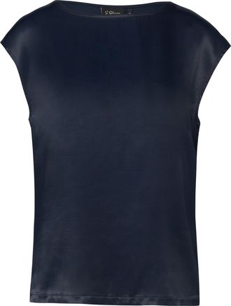s.Oliver Black Label Rundhalsshirt S.OLIVER BLACK LABEL, Damen, Gr. 34, navy, Web, Obermaterial: 95% Baumwolle, 5% Elasthan, unifarben, regular fit normal, Rundhals, Shirt