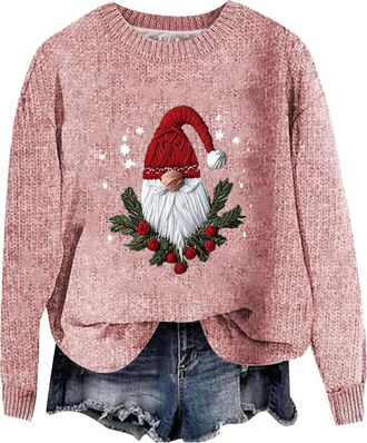 Generic Christmas Jumper 2025 Womens Xmas Jumper Santa Claus Long Sleeve Tops Reindeer Snowflake Sweater Fairisle Cable Knit Winter Warm Women Loose Fit Ladie
