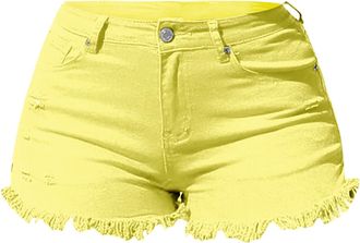 Generic Jean Shorts Women Low Rise - Denim Shorts For Women Stretchy Solid Colour Raw Hem Running Shorts Womens Sexy Slim Skinny Active Casual Shorts With Poc