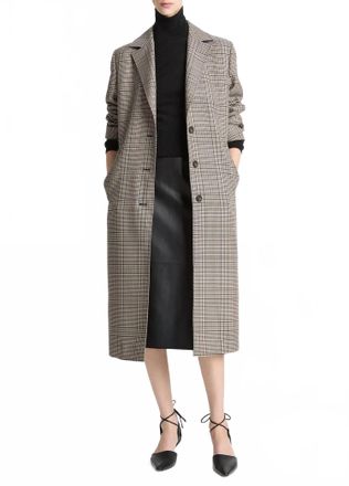 Vince Pressed Plaid Car Coat In Multicolor
