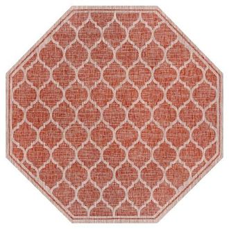 Jonathan Y Designs Trebol Moroccan Trellis Textured Weave Octagon Indoor/Outdoor Area Rug in Red/beige at Nordstrom, Size 5Ft 0In X 5Ft 0In