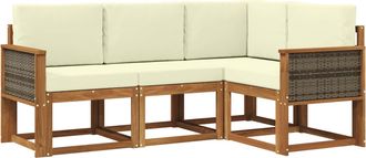 vidaXL Conjunto De Sof&aacute;s De Exterior 4 Uds. Natural Y Crema Poli&eacute;ster Vidaxl