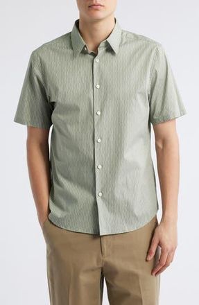 Theory Irving Short Sleeve Button-Up Shirt in Greenstone/white at Nordstrom Rack, Size Xx-Large