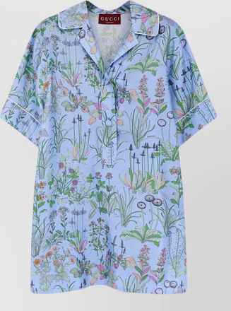 Gucci bowling collar shirt floral print trim relaxed