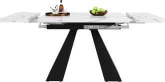 STILVORA Mesa De Comedor Extensible Con Tablero Deslizante Y Patas Ajustables, En Mdf Y Metal, 99&times;74&times;77 Cm, Blanca