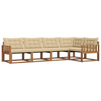 vidaXL Conjunto De Sof&aacute;s De Exterior Con Coj&iacute;n 5 Pcs Natural Y Beige Vidaxl