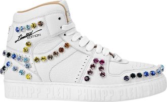 Philipp Plein Leather Hi-Top Sneakers Crystal - Heren - Sneakers - Wit - 36 EU - Leer - Schoenen