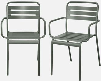 Sweeek Sweeek - Sill&oacute;n De Jard&iacute;n En Acero, Set De 2, Amelia, Verde Kaki, 50.4x53x79.5 Cm